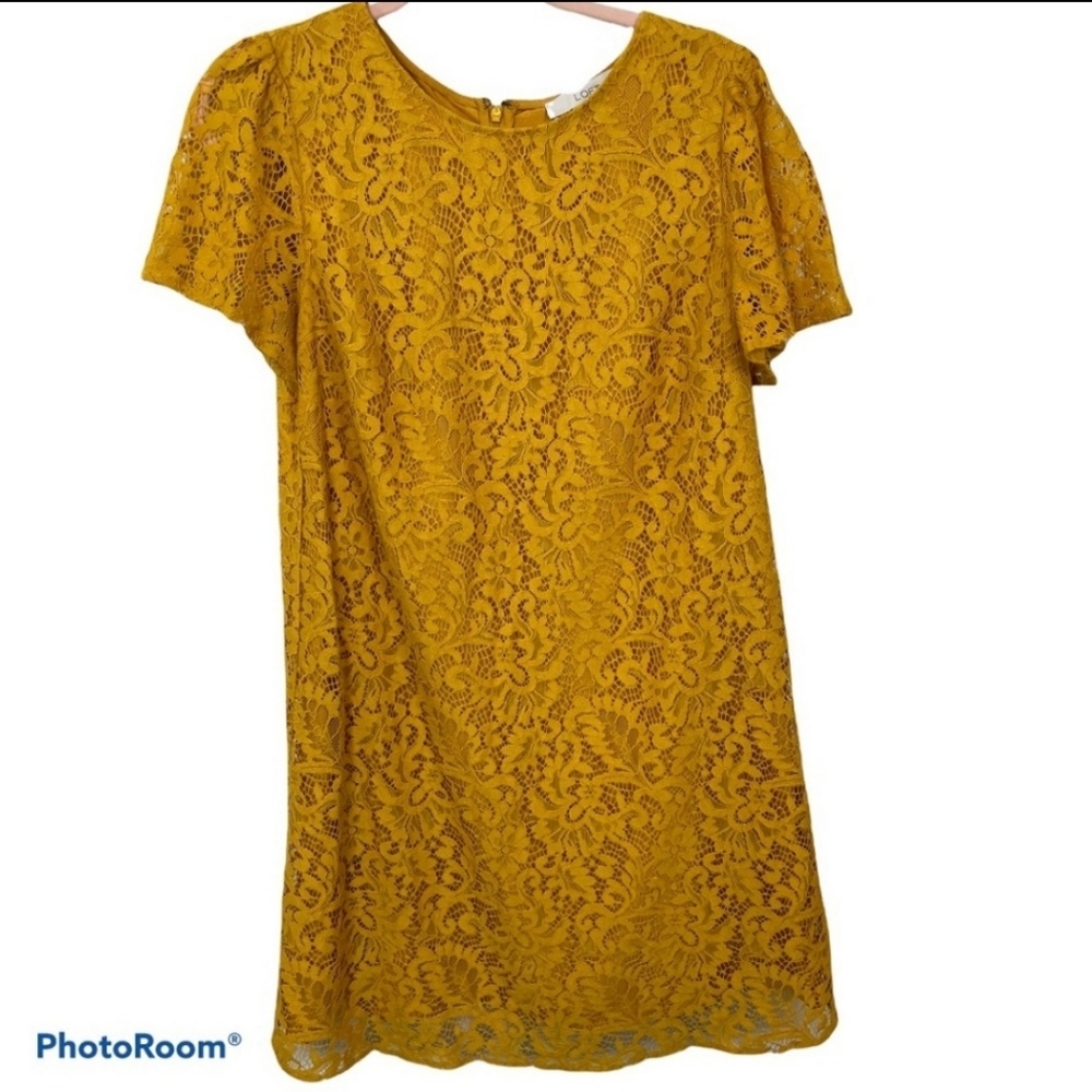 LOFT mustard Yellow lace shift dress sz 8